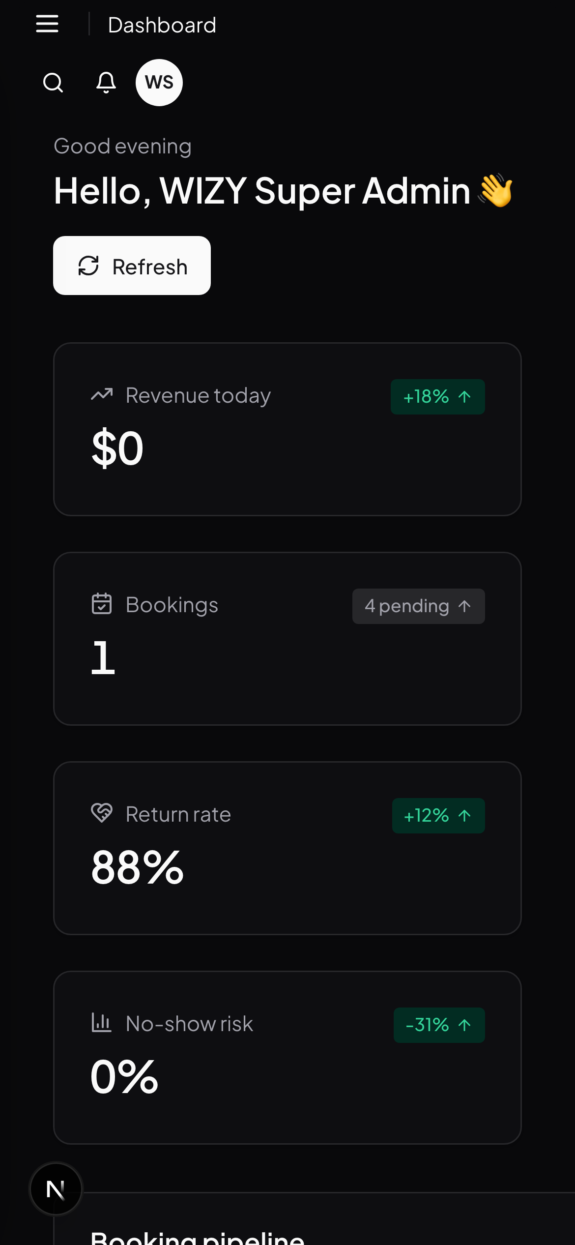 Wizy CRM mobile dashboard